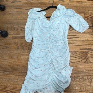 dress light blue with flowers ruffle spring summer picnic dress